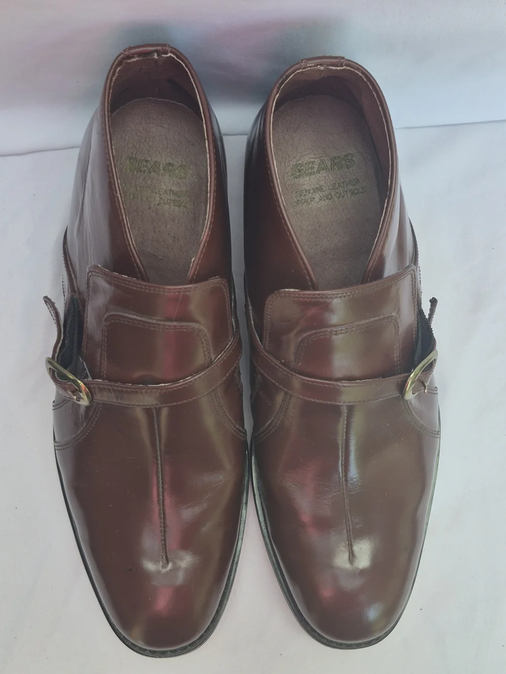 SEARS Vintage Men Brown Leather Monk Strap Ankle Boots Shoes Buckle Size 10EE